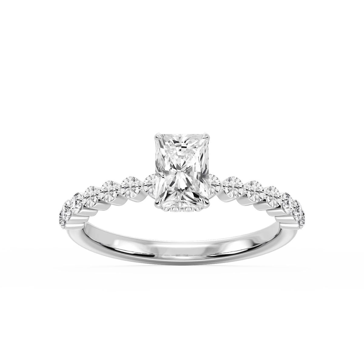 Melody Radiant LGD Single Shared Prong Collar Hidden Halo Engagement Ring - 14K White Gold / 2 ct / F-VS2