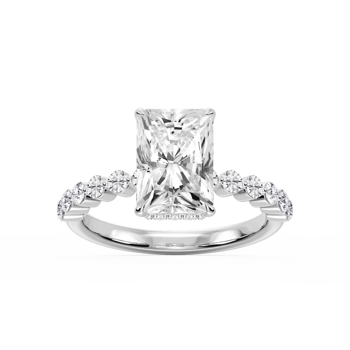 Melody Radiant LGD Single Shared Prong Collar Hidden Halo Engagement Ring - 14K White Gold / 4 ct / F-VS2