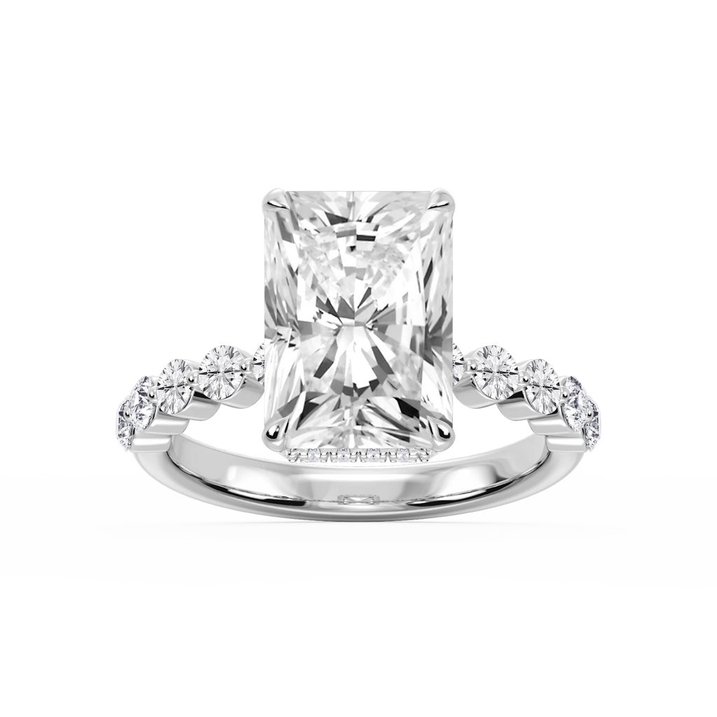 Melody Radiant LGD Single Shared Prong Collar Hidden Halo Engagement Ring - 14K White Gold / 6 ct / F-VS2