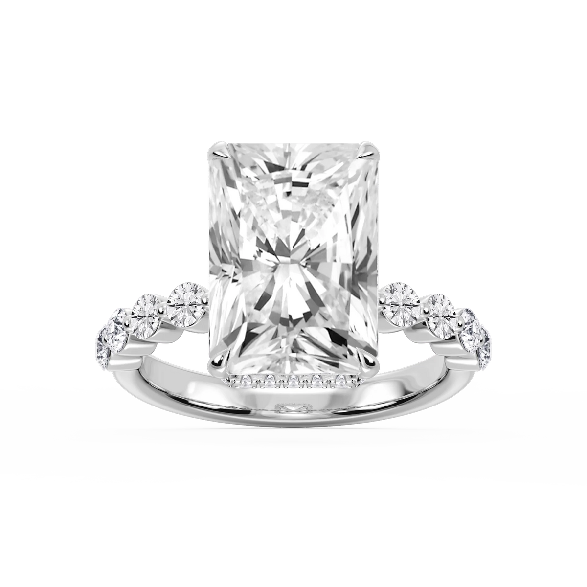 Melody Radiant LGD Single Shared Prong Collar Hidden Halo Engagement Ring - 14K White Gold / 7 ct / F-VS2