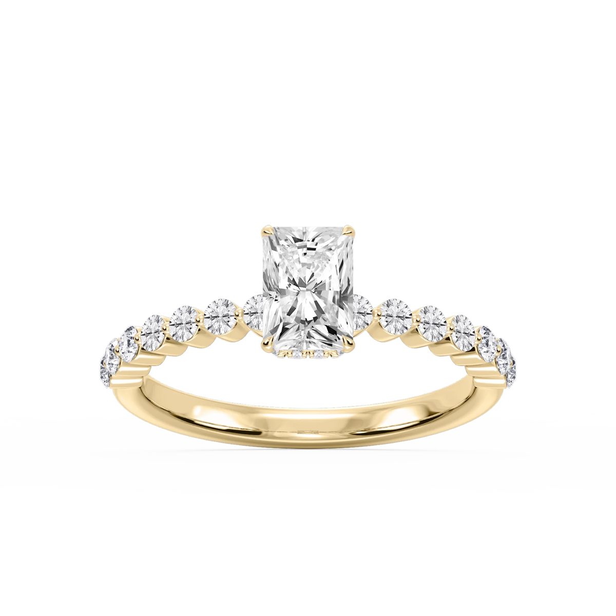 Melody Radiant LGD Single Shared Prong Collar Hidden Halo Engagement Ring - 14K Yellow Gold / 2 ct / F-VS2