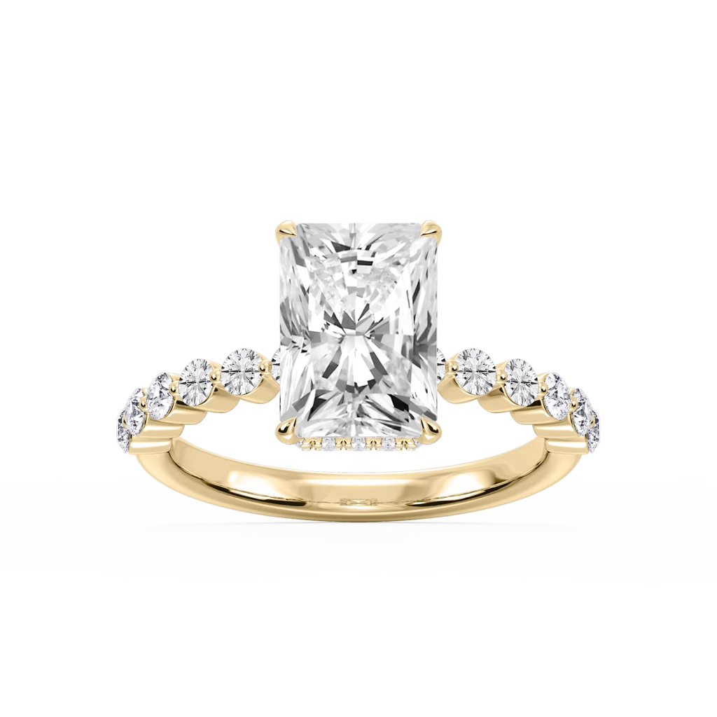 Melody Radiant LGD Single Shared Prong Collar Hidden Halo Engagement Ring - 14K Yellow Gold / 3 ct / F-VS2