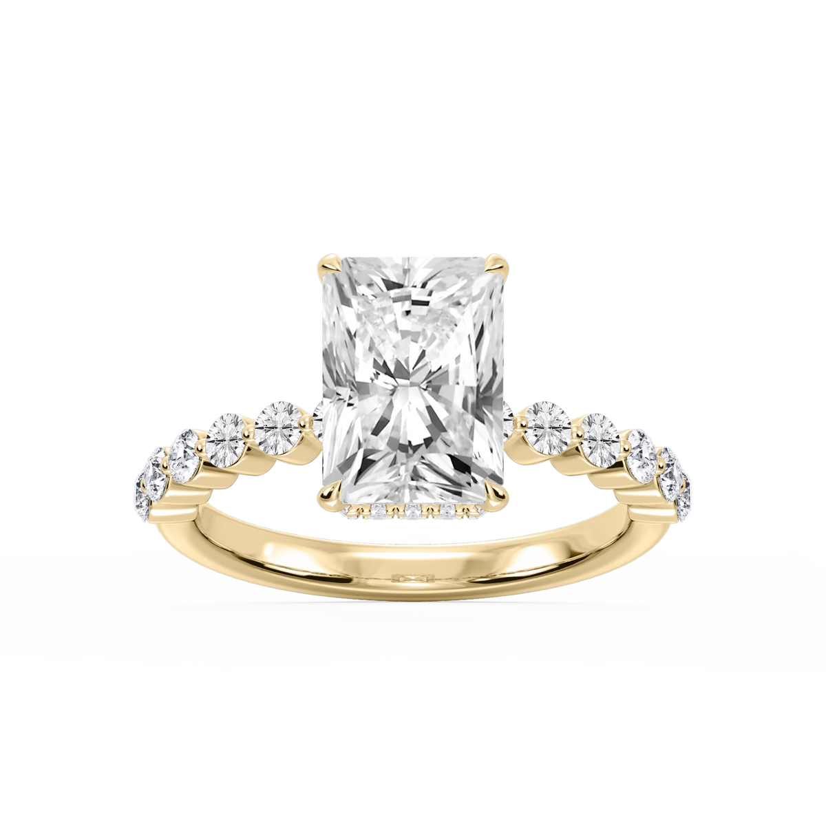 Melody Radiant LGD Single Shared Prong Collar Hidden Halo Engagement Ring - 14K Yellow Gold / 4 ct / F-VS2