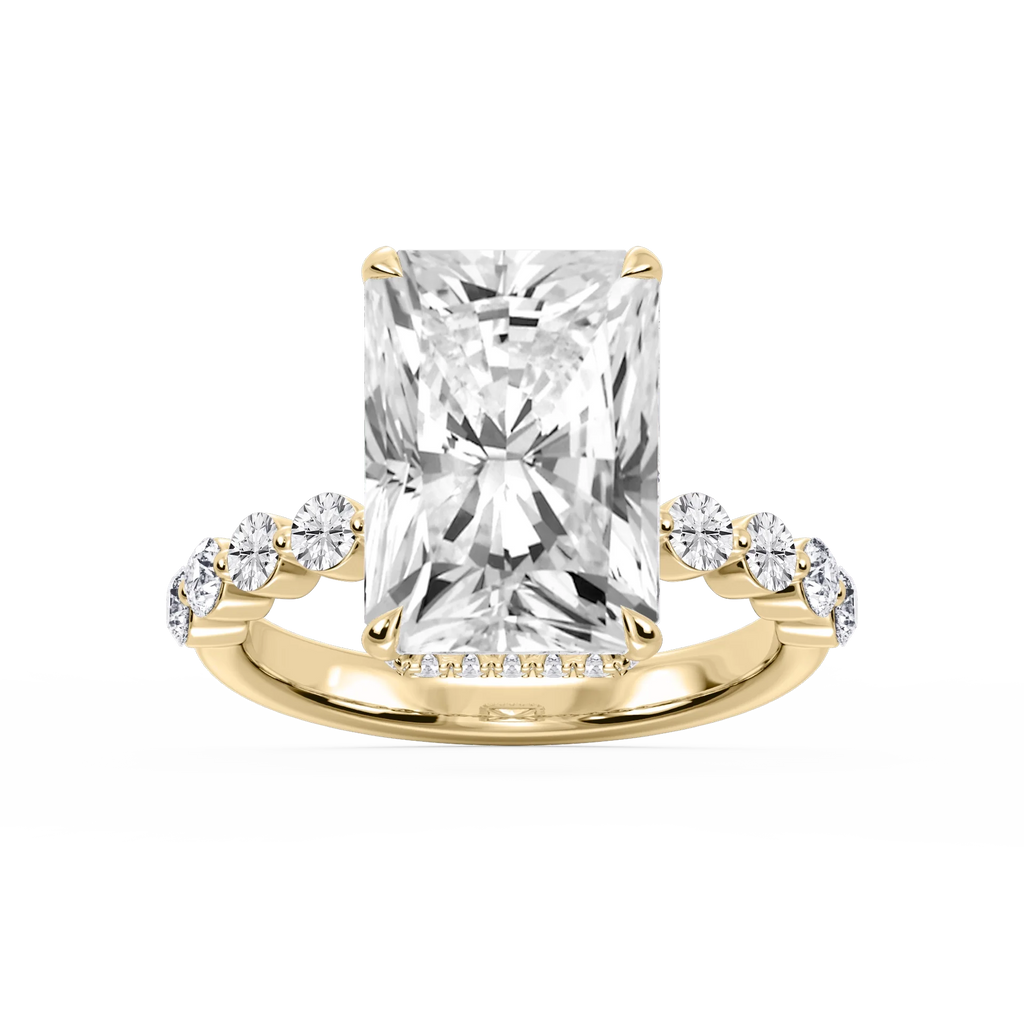 Melody Radiant LGD Single Shared Prong Collar Hidden Halo Engagement Ring - 14K Yellow Gold / 7 ct / F-VS2
