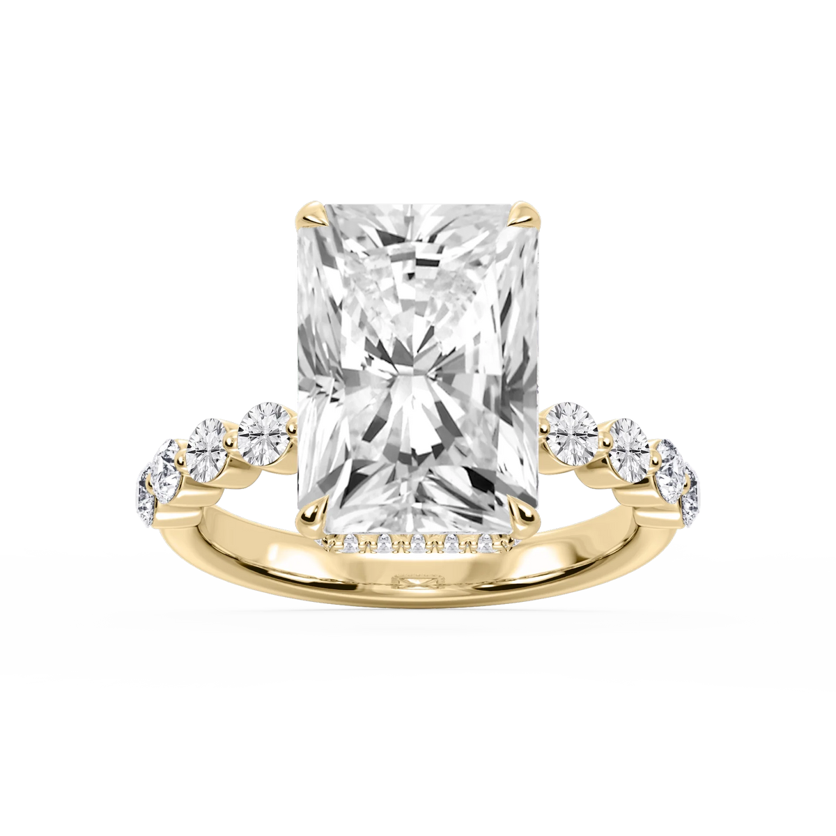 Melody Radiant LGD Single Shared Prong Collar Hidden Halo Engagement Ring - 14K Yellow Gold / 7 ct / F-VS2