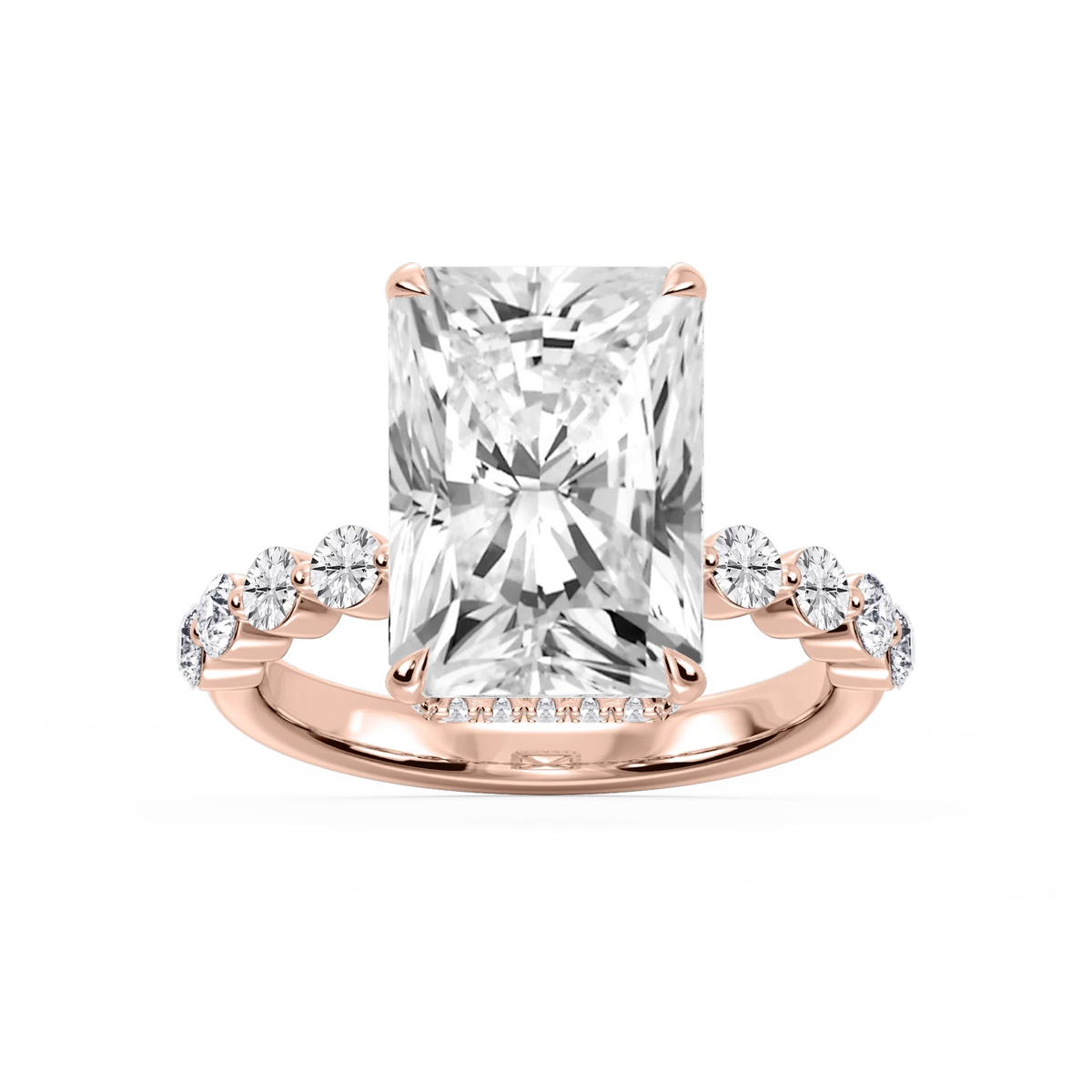 Melody Radiant LGD Single Shared Prong Collar Hidden Halo Engagement Ring - 14K Rose Gold / 7 ct / F-VS2