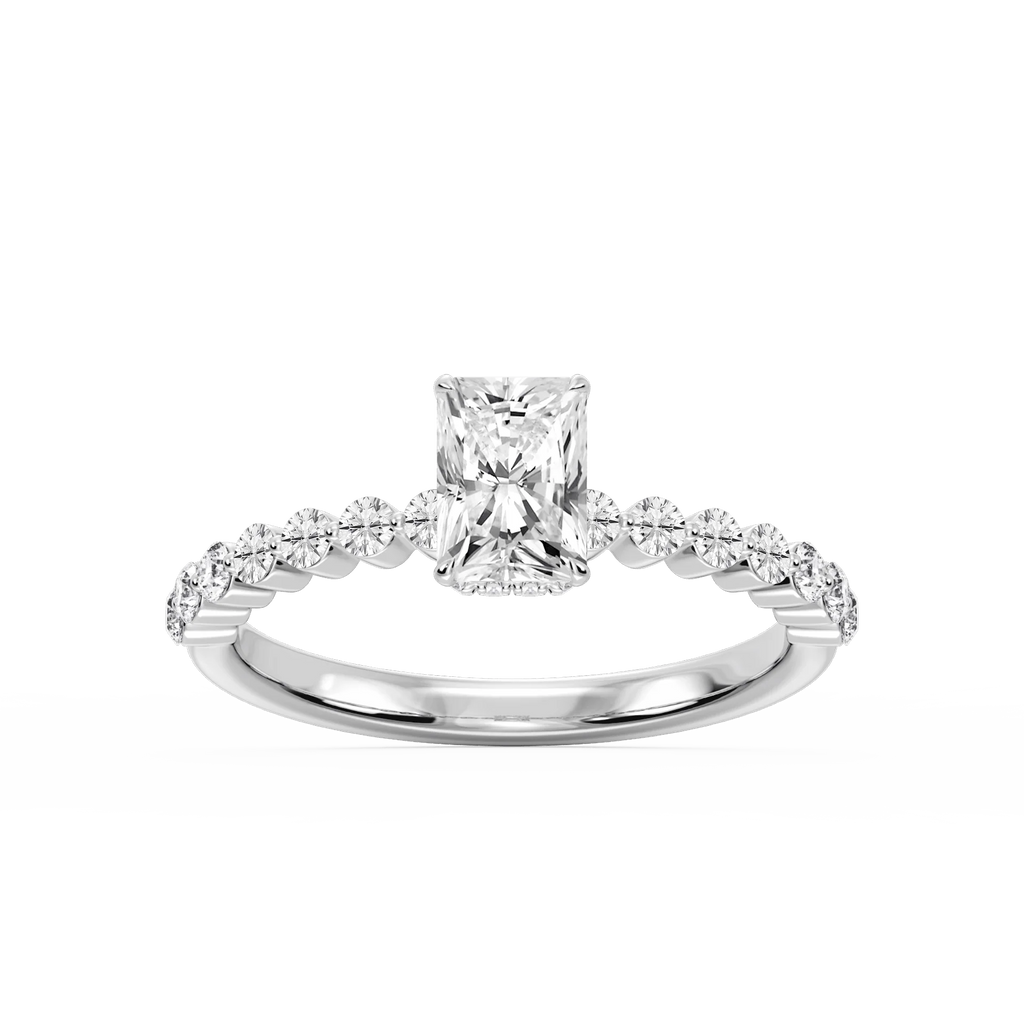 Melody Radiant LGD Single Shared Prong Collar Hidden Halo Engagement Ring - 18K White Gold / 1 ct / F-VS2