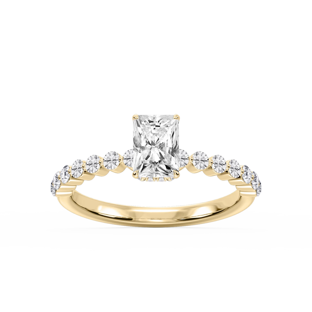 Melody Radiant LGD Single Shared Prong Collar Hidden Halo Engagement Ring - 18K Yellow Gold / 1 ct / F-VS2