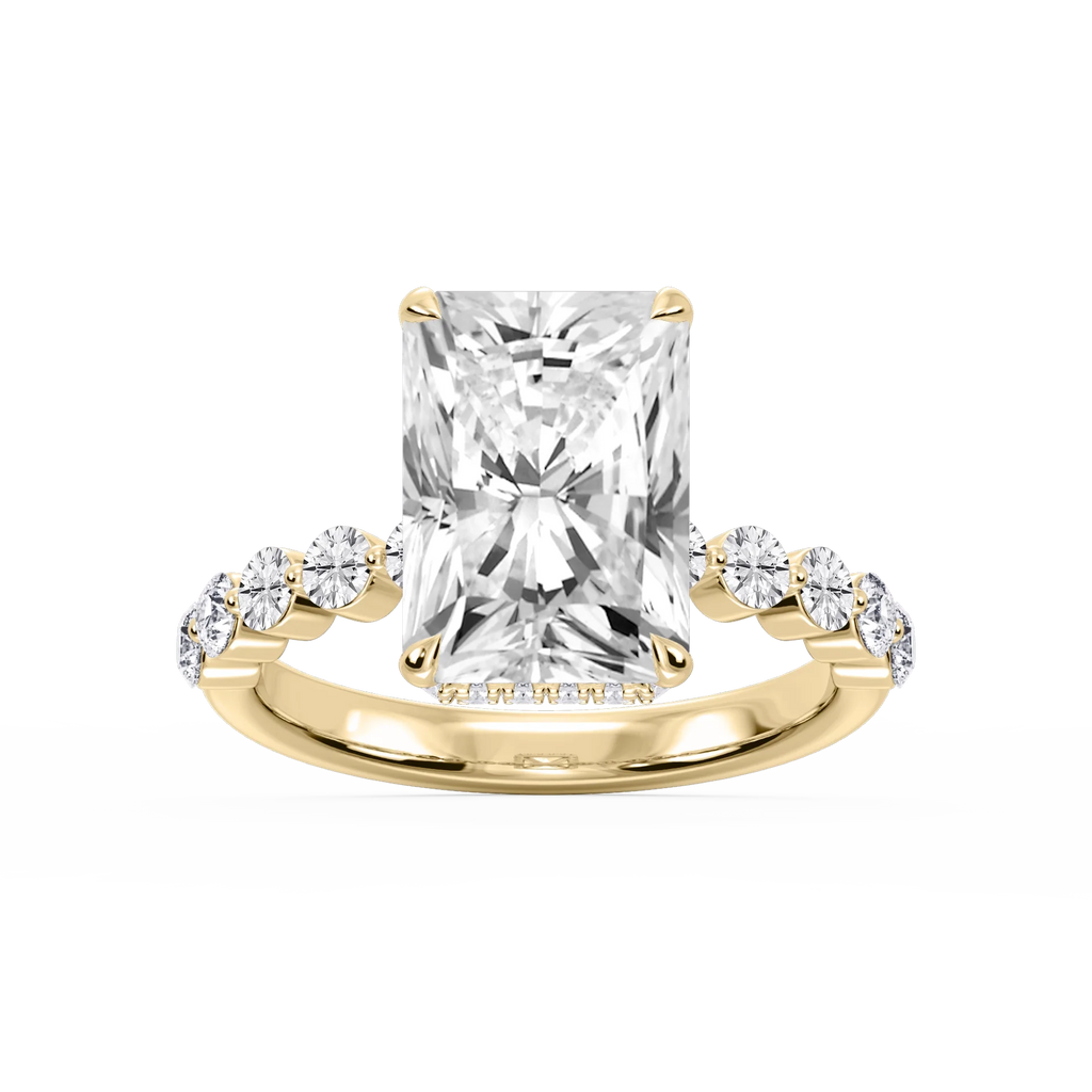 Melody Radiant LGD Single Shared Prong Collar Hidden Halo Engagement Ring - 18K Yellow Gold / 6 ct / F-VS2