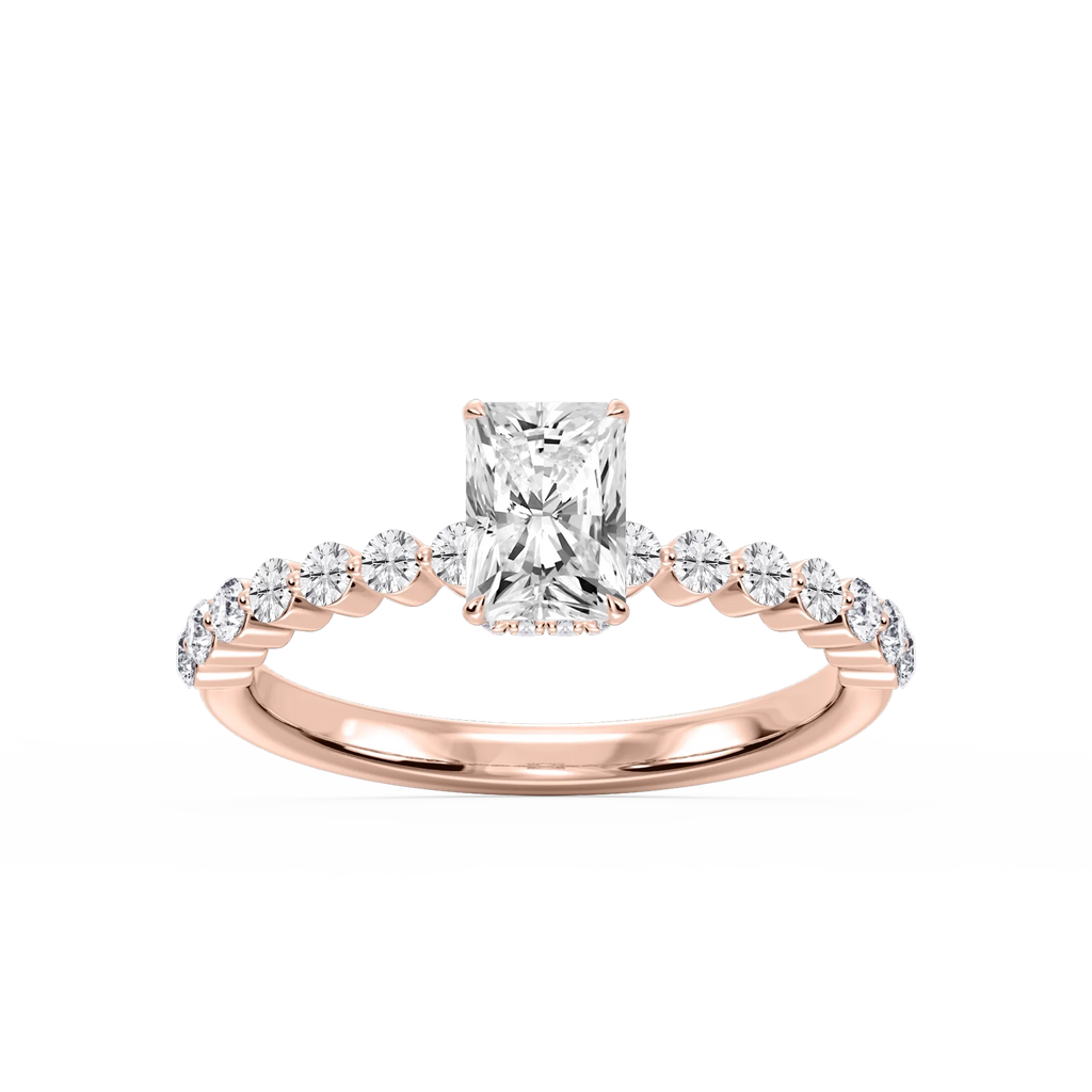 Melody Radiant LGD Single Shared Prong Collar Hidden Halo Engagement Ring - 18K Rose Gold / 1 ct / F-VS2