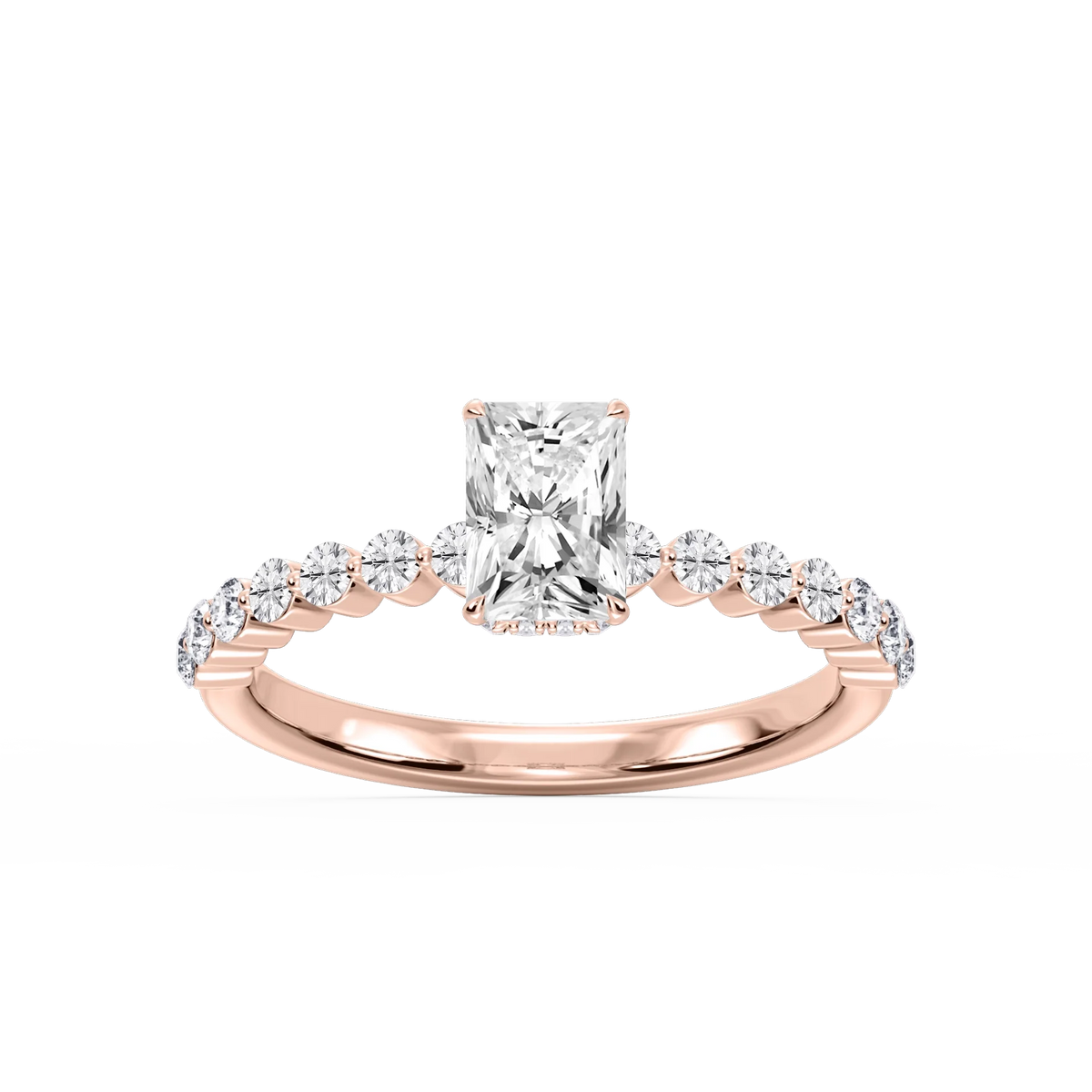 Melody Radiant LGD Single Shared Prong Collar Hidden Halo Engagement Ring - 18K Rose Gold / 2 ct / F-VS2