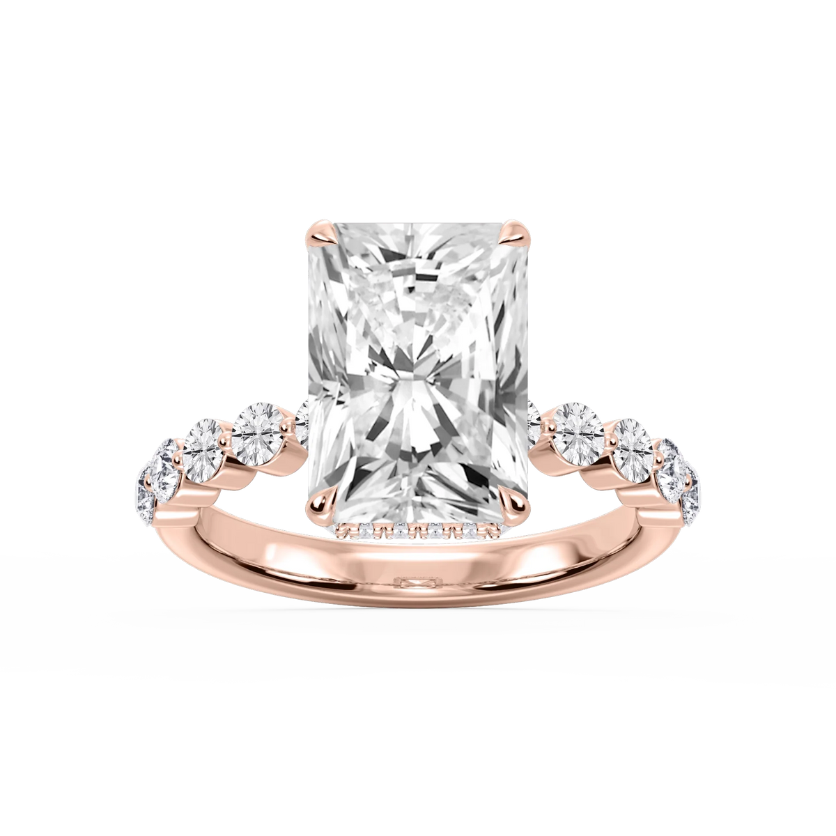 Melody Radiant LGD Single Shared Prong Collar Hidden Halo Engagement Ring - 18K Rose Gold / 6 ct / F-VS2