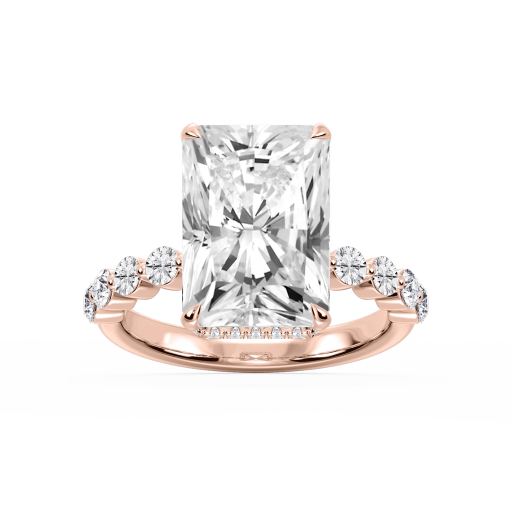 Melody Radiant LGD Single Shared Prong Collar Hidden Halo Engagement Ring - 18K Rose Gold / 7 ct / F-VS2