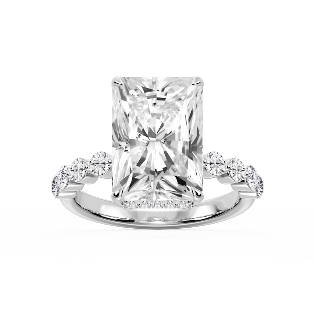 Melody Radiant LGD Single Shared Prong Collar Hidden Halo Engagement Ring - Platinum / 7 ct / F-VS2
