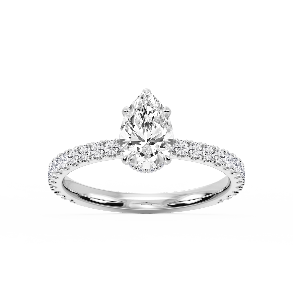 Michelle Pear LGD Pave Collar Claw Prong Side Stone Engagement Ring - 14K White Gold / 1 ⅖ ctw