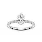 Michelle Pear LGD Pave Collar Claw Prong Side Stone Engagement Ring - 14K White Gold / 1 ⅖ ctw