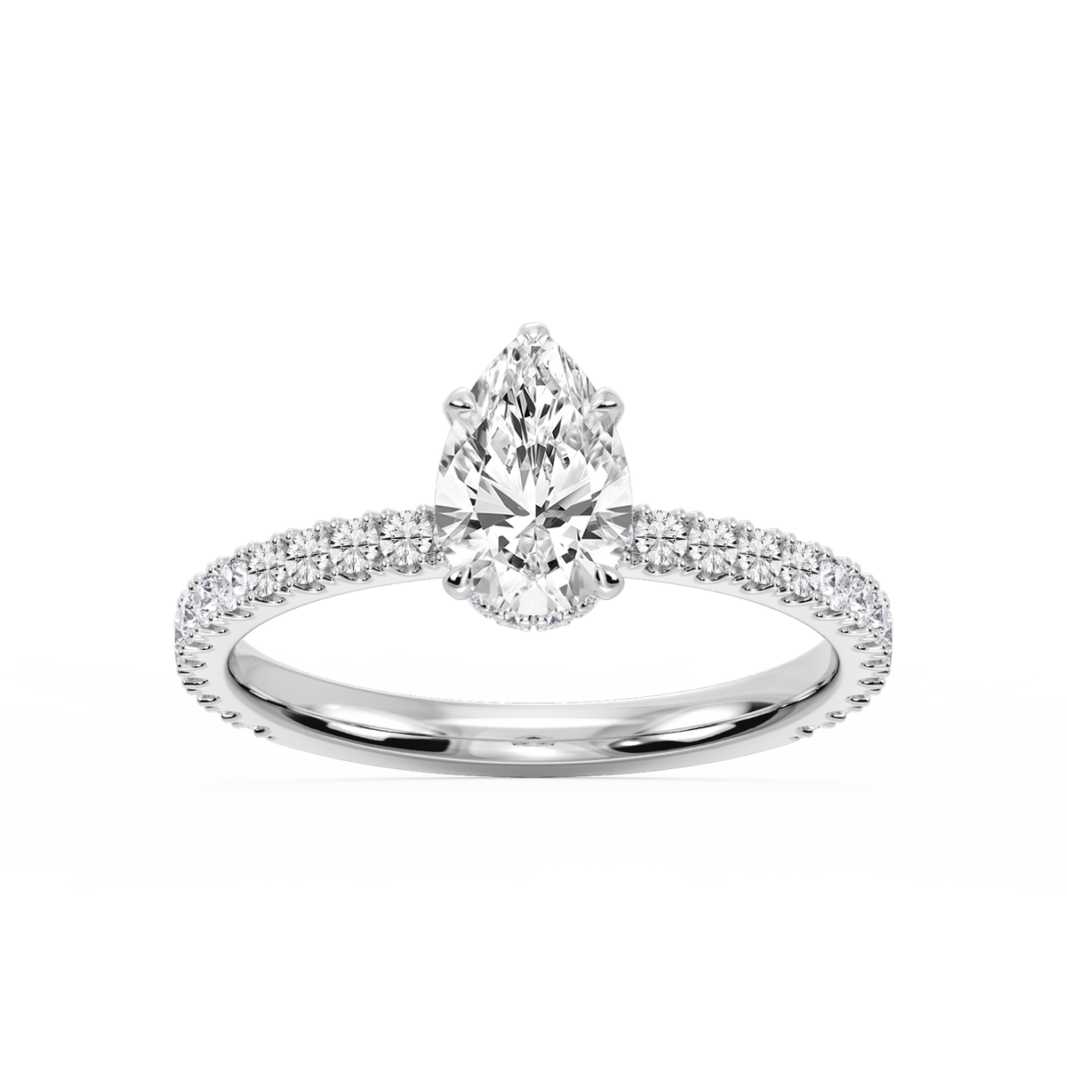 Michelle Pear LGD Pave Collar Claw Prong Side Stone Engagement Ring - 14K White Gold / 1 ⅖ ctw