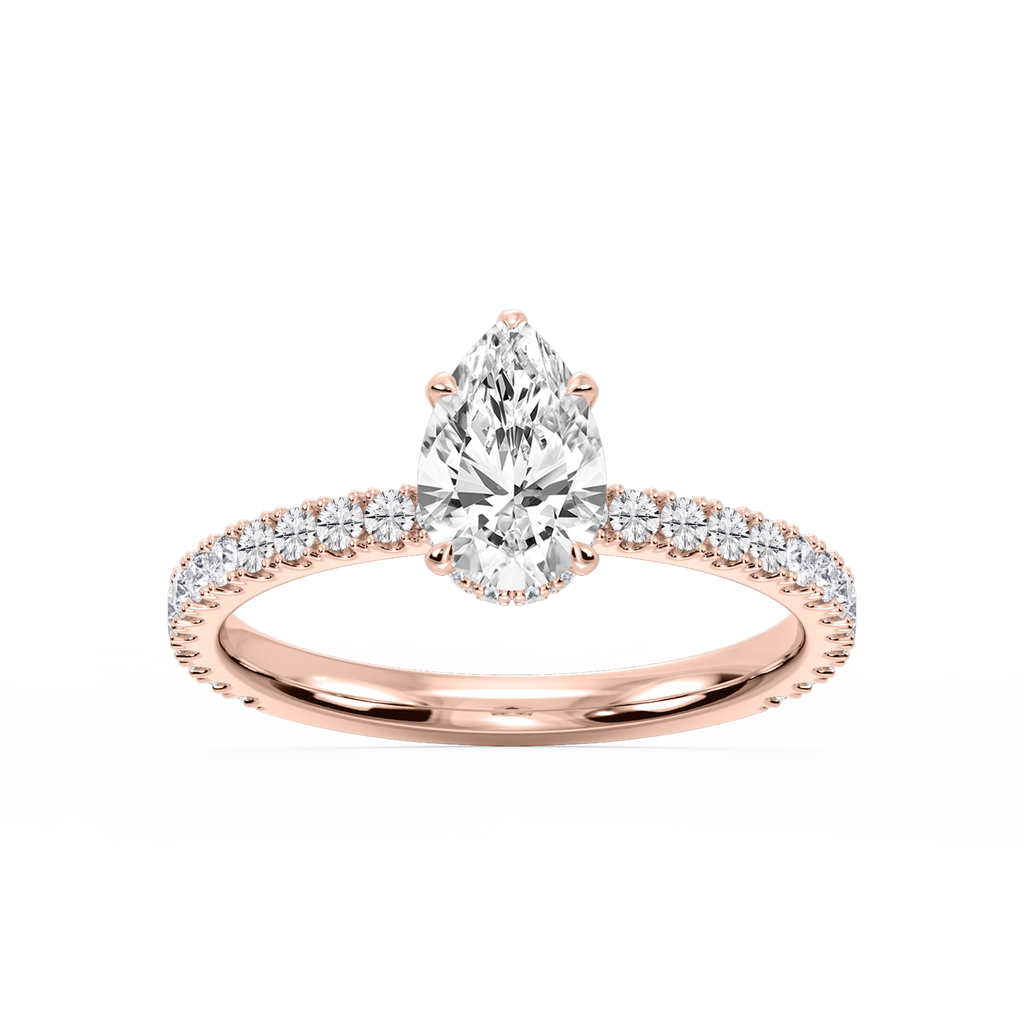 Michelle Pear LGD Pave Collar Claw Prong Side Stone Engagement Ring - 14K Rose Gold / 1 ⅖ ctw