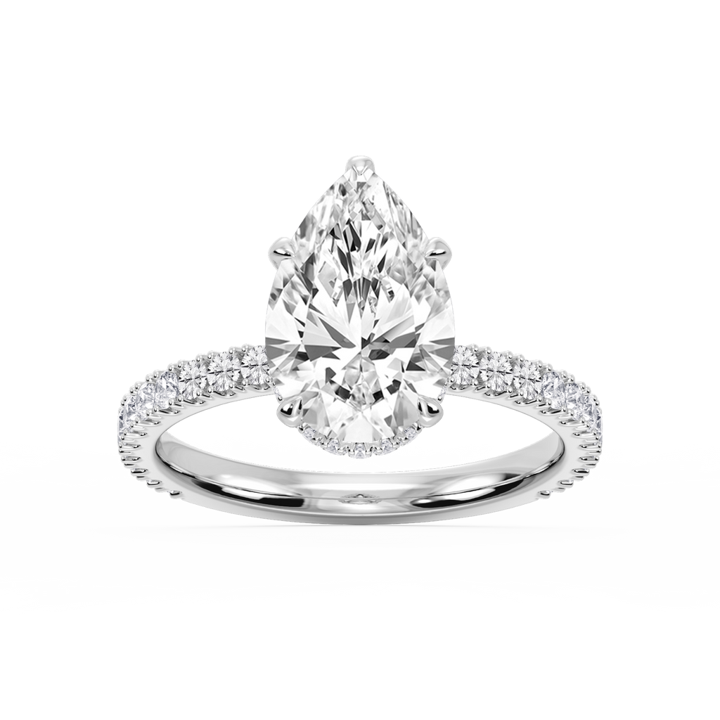 Michelle Pear LGD Pave Collar Claw Prong Side Stone Engagement Ring - 18K White Gold / 1 ⅖ ctw