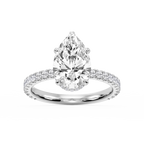 Michelle Pear LGD Pave Collar Claw Prong Side Stone Engagement Ring - 18K White Gold / 1 ⅖ ctw