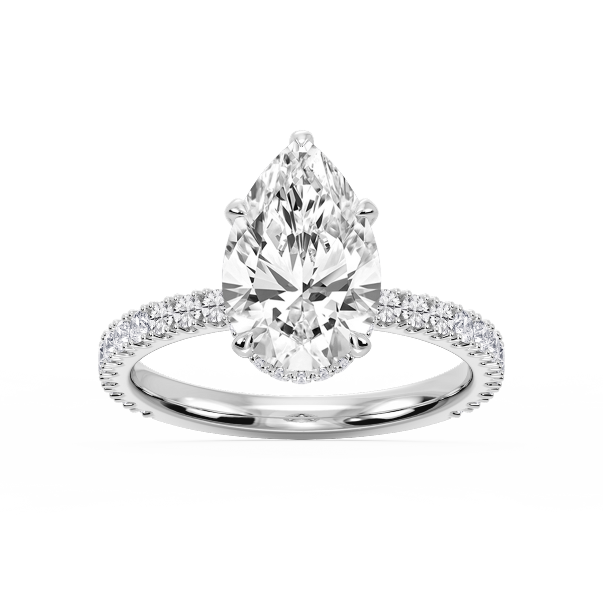 Michelle Pear LGD Pave Collar Claw Prong Side Stone Engagement Ring - 18K White Gold / 1 ⅖ ctw