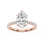 Michelle Pear LGD Pave Collar Claw Prong Side Stone Engagement Ring - 18K Rose Gold / 1 ⅖ ctw
