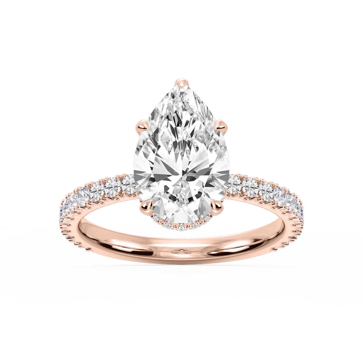 Michelle Pear LGD Pave Collar Claw Prong Side Stone Engagement Ring - 18K Rose Gold / 1 ⅖ ctw