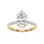 Michelle Pear LGD Pave Collar Claw Prong Side Stone Engagement Ring - 14K Yellow Gold / 2 ½ ctw