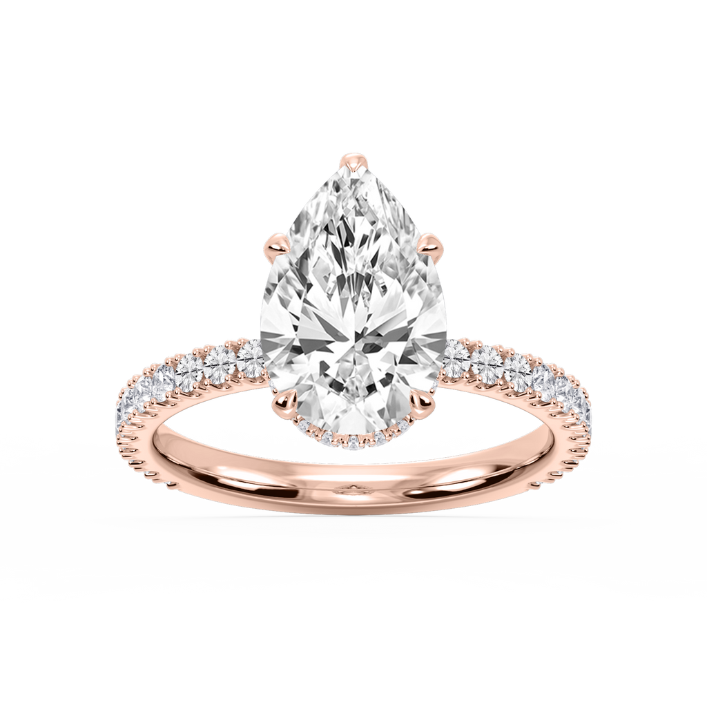 Michelle Pear LGD Pave Collar Claw Prong Side Stone Engagement Ring - 14K Rose Gold / 2 ½ ctw