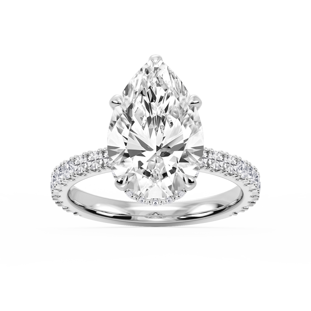 Michelle Pear LGD Pave Collar Claw Prong Side Stone Engagement Ring - 18K White Gold / 2 ½ ctw
