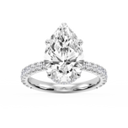 Michelle Pear LGD Pave Collar Claw Prong Side Stone Engagement Ring - 18K White Gold / 2 ½ ctw