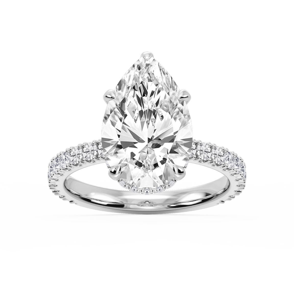 Michelle Pear LGD Pave Collar Claw Prong Side Stone Engagement Ring - 18K White Gold / 2 ½ ctw
