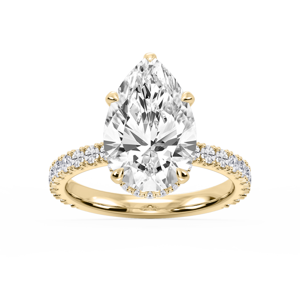 Michelle Pear LGD Pave Collar Claw Prong Side Stone Engagement Ring - 18K Yellow Gold / 2 ½ ctw