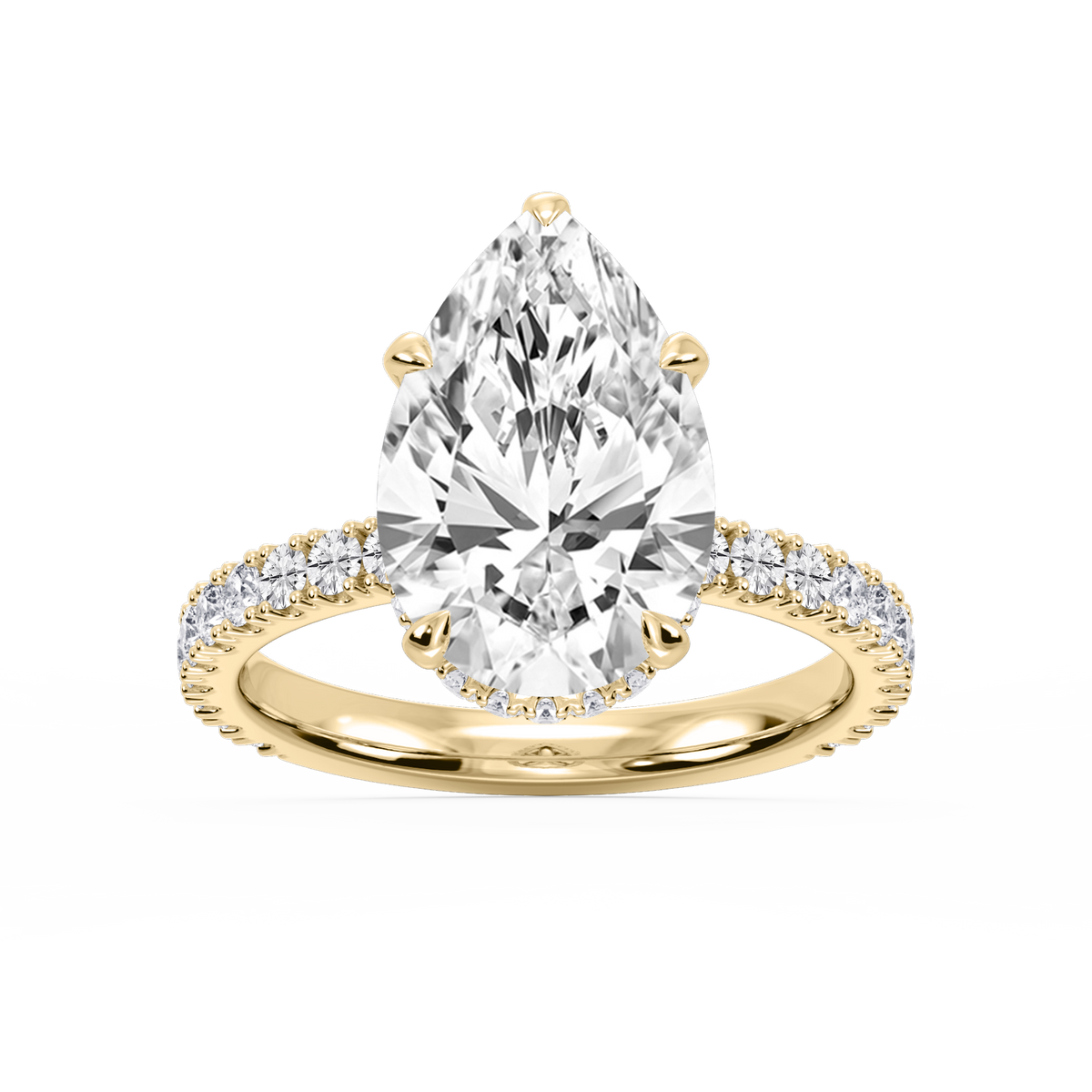 Michelle Pear LGD Pave Collar Claw Prong Side Stone Engagement Ring - 18K Yellow Gold / 2 ½ ctw
