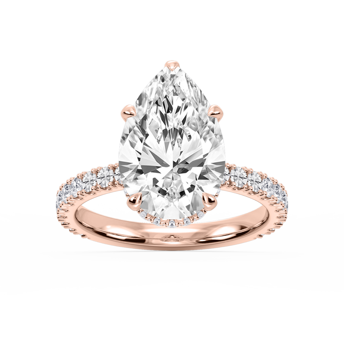 Michelle Pear LGD Pave Collar Claw Prong Side Stone Engagement Ring - 18K Rose Gold / 2 ½ ctw
