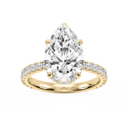 Michelle Pear LGD Pave Collar Claw Prong Side Stone Engagement Ring - 14K Yellow Gold / 3 ½ ctw