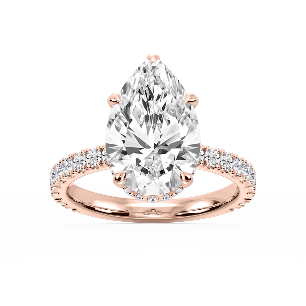 Michelle Pear LGD Pave Collar Claw Prong Side Stone Engagement Ring - 14K Rose Gold / 3 ½ ctw