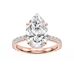Michelle Pear LGD Pave Collar Claw Prong Side Stone Engagement Ring - 14K Rose Gold / 3 ½ ctw