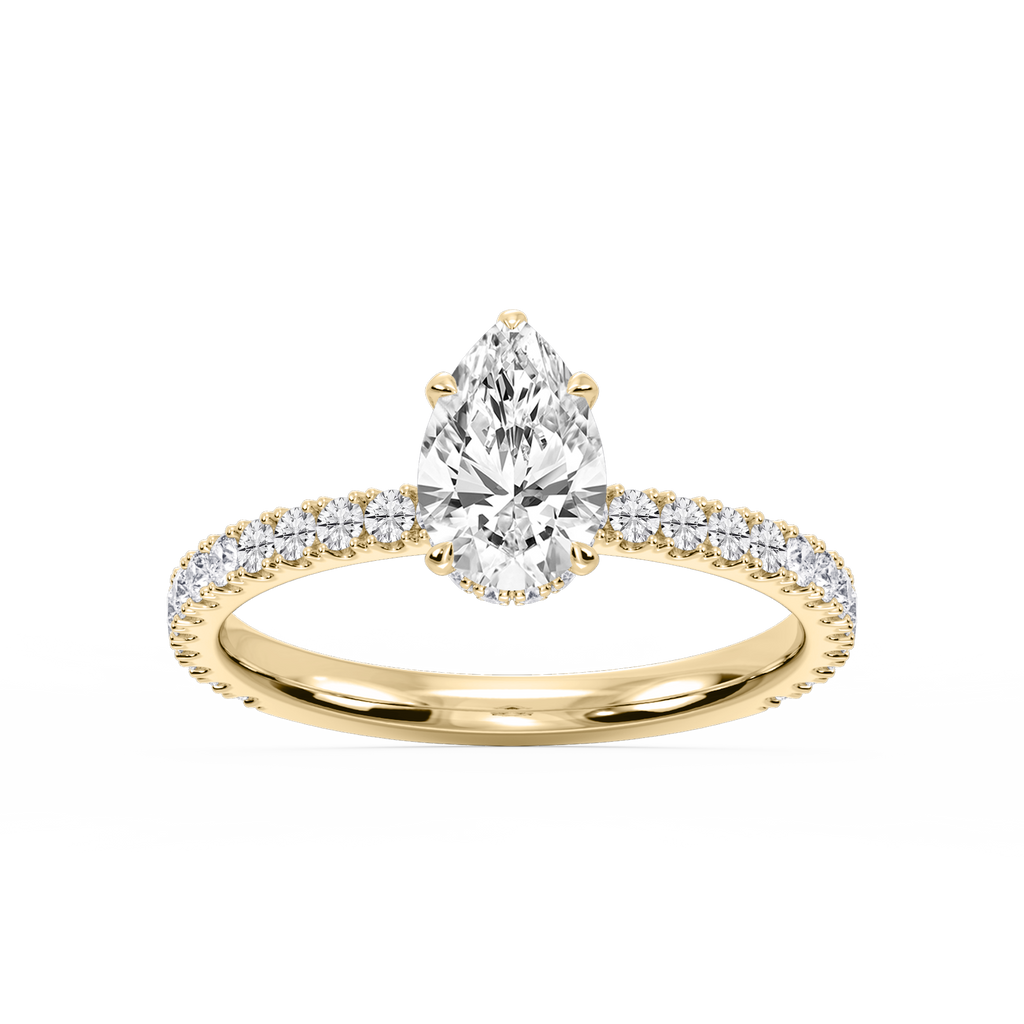 Michelle Pear LGD Pave Collar Claw Prong Side Stone Engagement Ring - 18K Yellow Gold / 3 ½ ctw