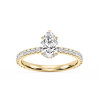 Michelle Pear LGD Pave Collar Claw Prong Side Stone Engagement Ring - 18K Yellow Gold / 3 ½ ctw