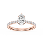 Michelle Pear LGD Pave Collar Claw Prong Side Stone Engagement Ring - 18K Rose Gold / 3 ½ ctw