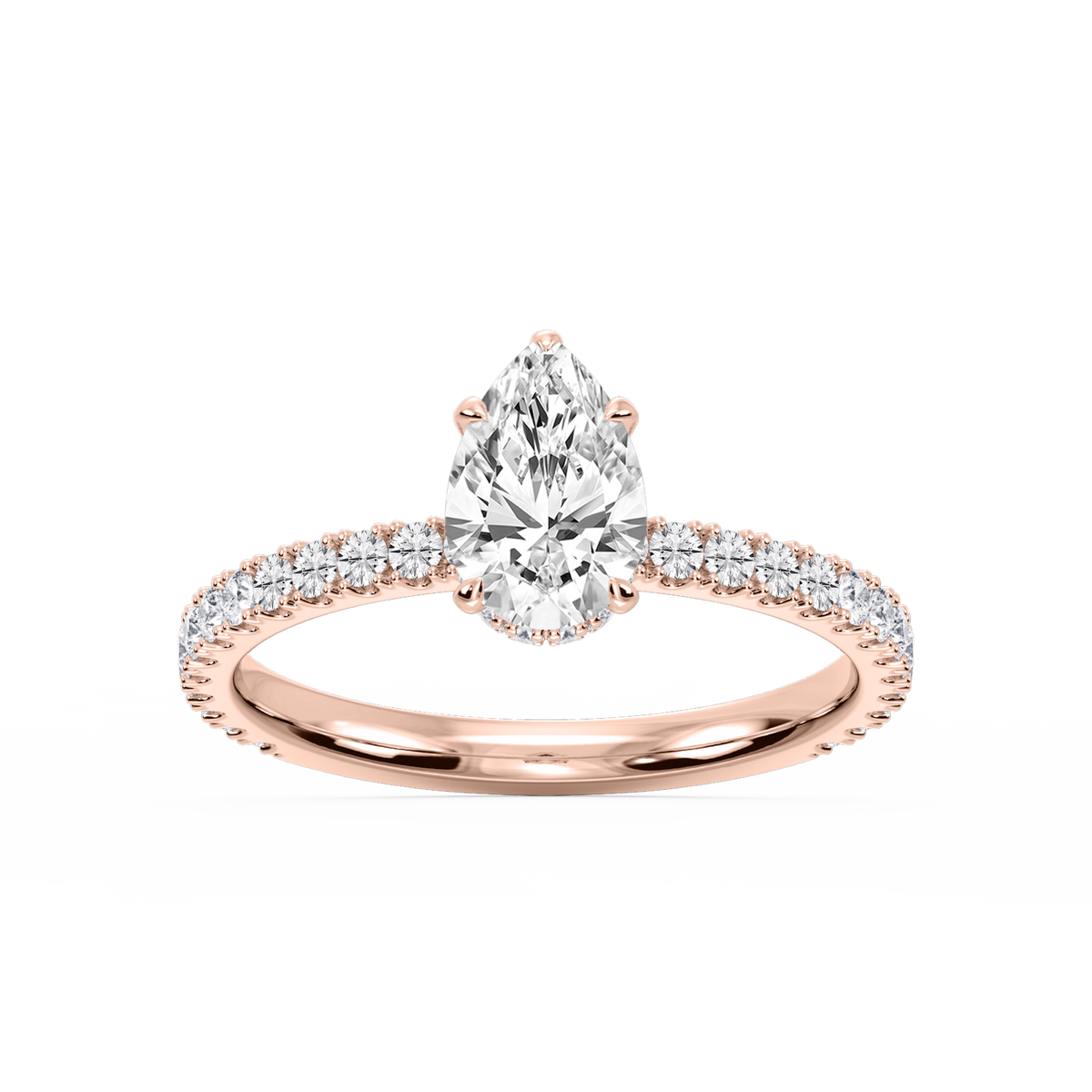 Michelle Pear LGD Pave Collar Claw Prong Side Stone Engagement Ring - 18K Rose Gold / 3 ½ ctw