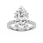 Michelle Pear LGD Pave Collar Claw Prong Side Stone Engagement Ring - 14K White Gold / 8 ctw