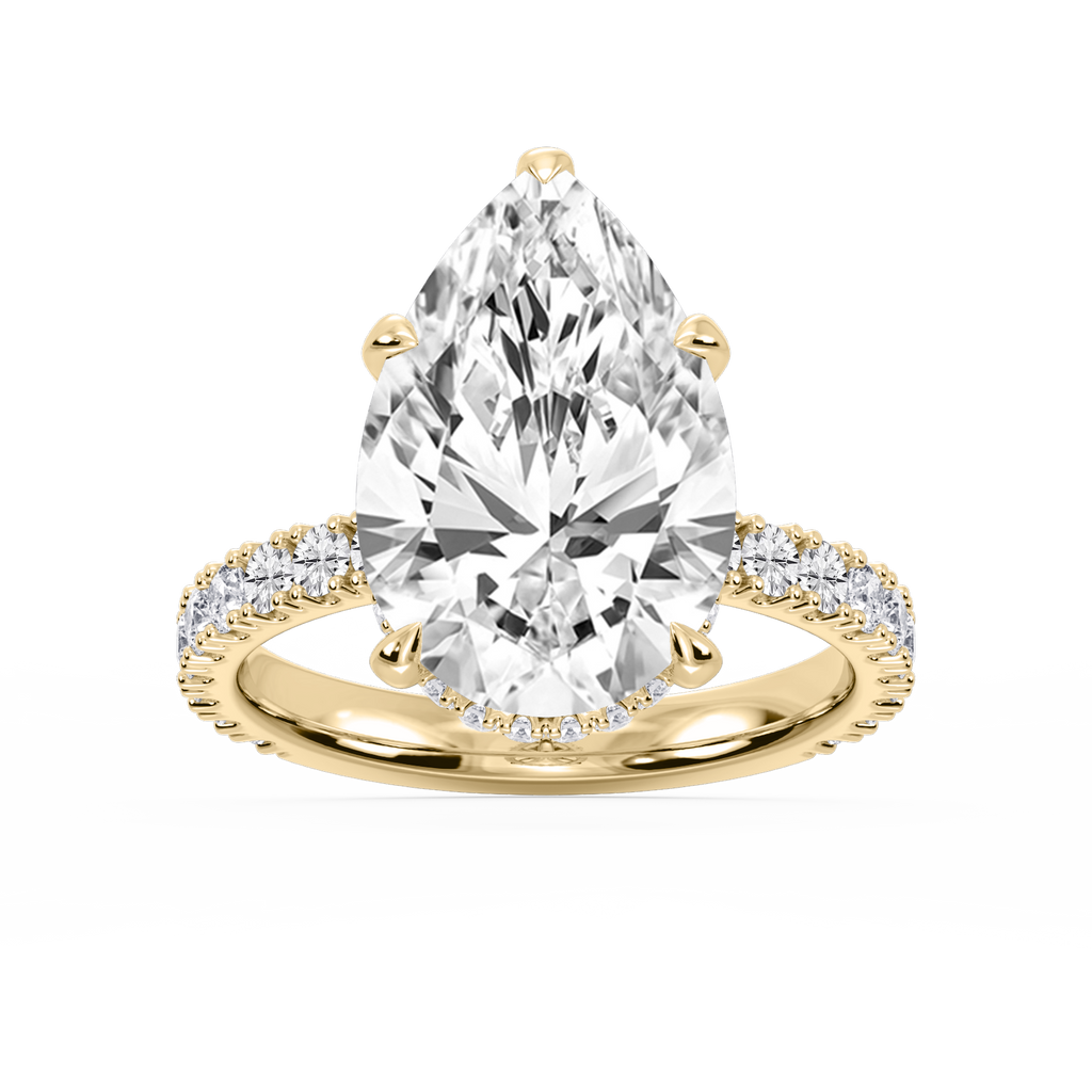 Michelle Pear LGD Pave Collar Claw Prong Side Stone Engagement Ring - 14K Yellow Gold / 8 ctw