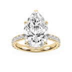 Michelle Pear LGD Pave Collar Claw Prong Side Stone Engagement Ring - 14K Yellow Gold / 8 ctw