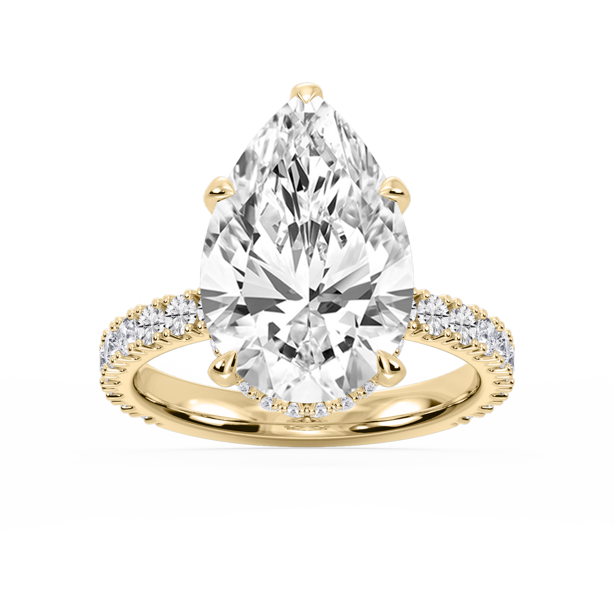 Michelle Pear LGD Pave Collar Claw Prong Side Stone Engagement Ring - 14K Yellow Gold / 8 ctw