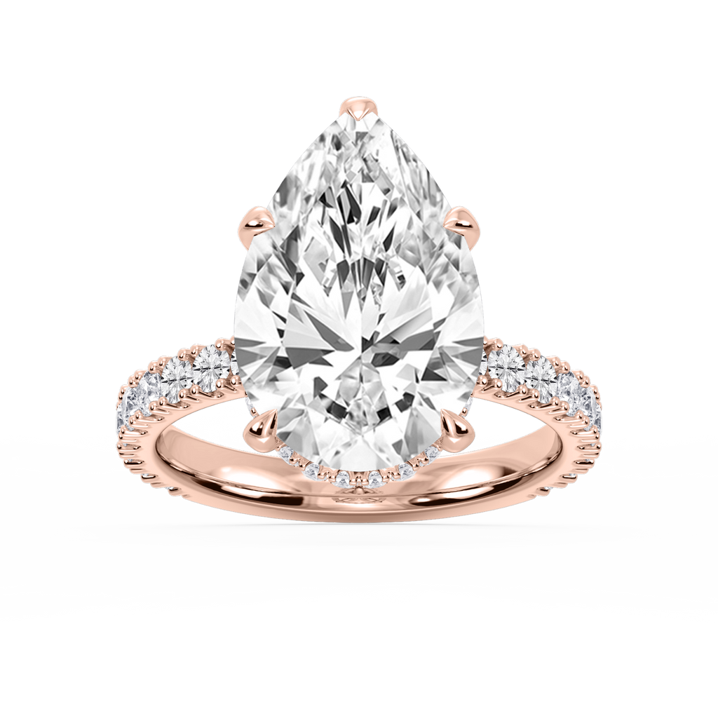 Michelle Pear LGD Pave Collar Claw Prong Side Stone Engagement Ring - 14K Rose Gold / 8 ctw