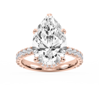 Michelle Pear LGD Pave Collar Claw Prong Side Stone Engagement Ring - 14K Rose Gold / 8 ctw
