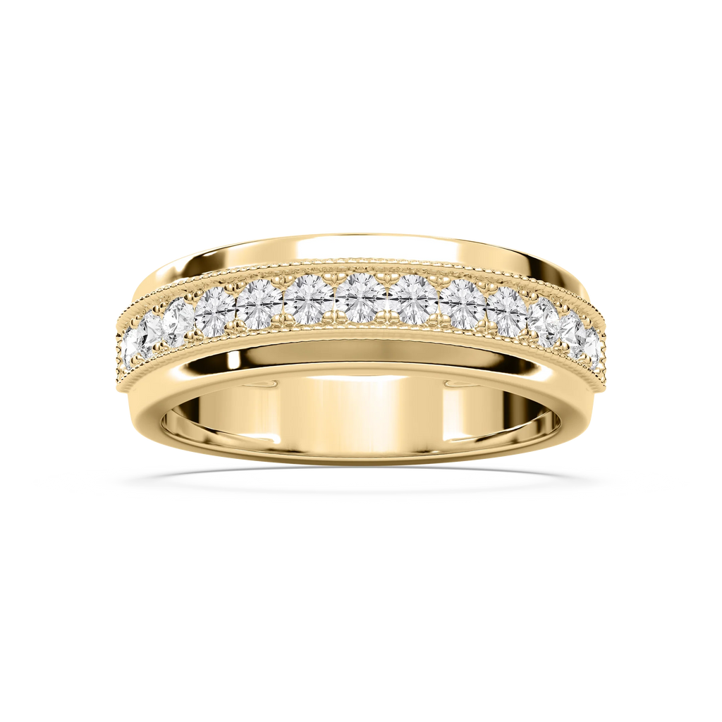 Louis 3/4 ctw Round LGD 4.35mm Milgrain Channel Mens Wedding Band - 14K Yellow Gold
