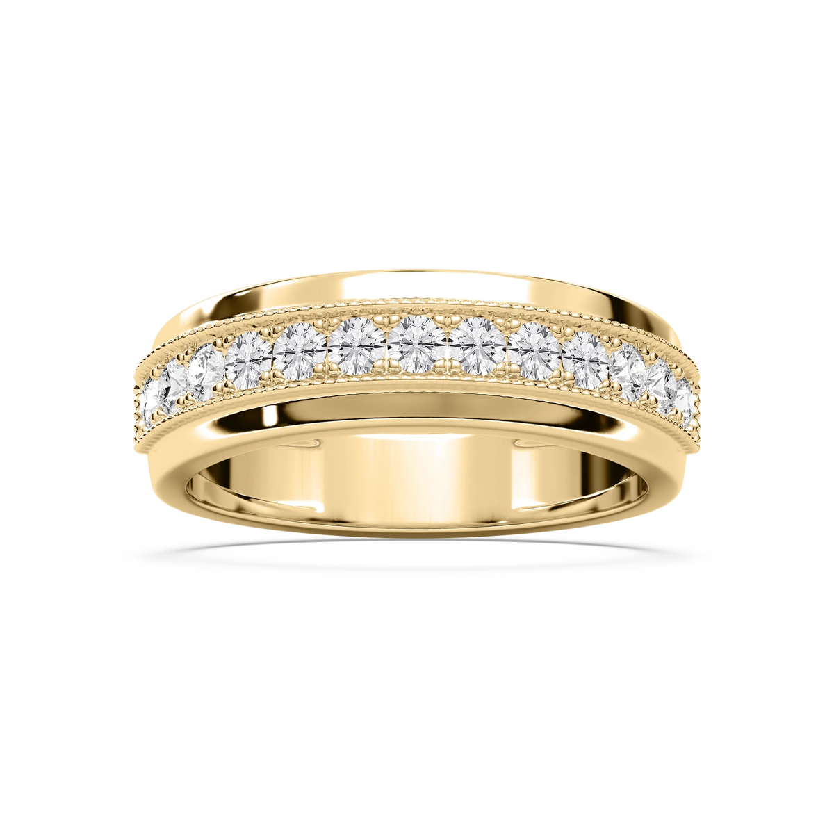 Louis 3/4 ctw Round LGD 4.35mm Milgrain Channel Mens Wedding Band - 14K Yellow Gold